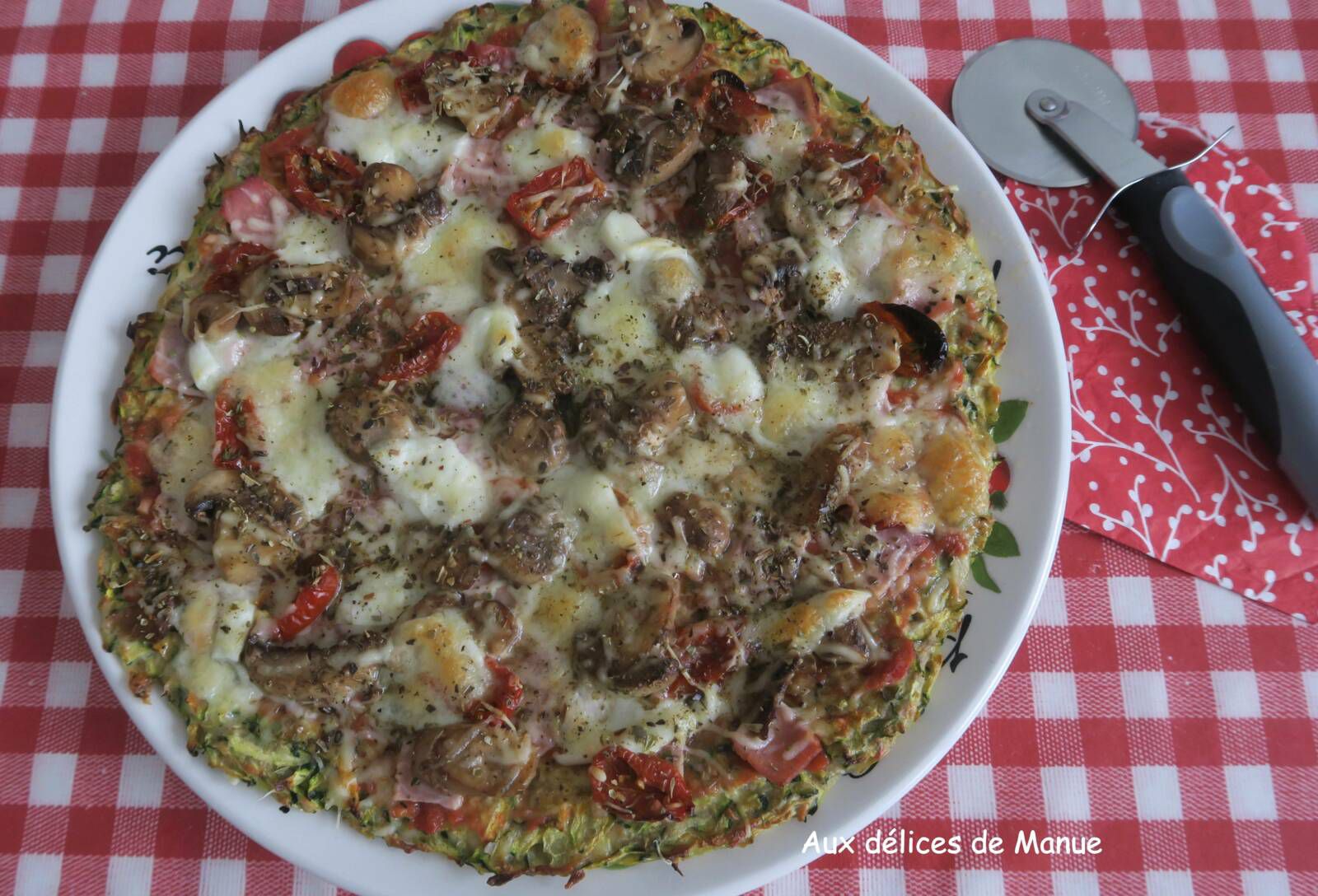 pizza, courgette, champignons, mozzarella, recette légère, recette d'été, pique nique