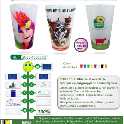 Gobelets polypropylène de 33cl avec marquage quadri - GO33-15EC30Q