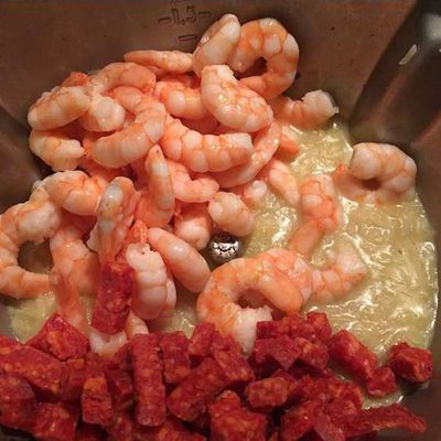 Riz façon pilaf crevettes chorizo