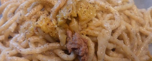 "Pici" di grano saraceno "Annoni" con ragu' di petto d'anatra e verza