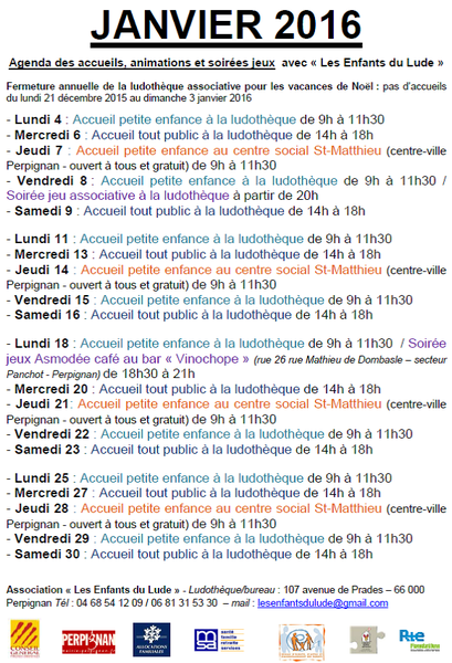 Rentrée ludique de janvier 2016 avec Les Enfants du Lude