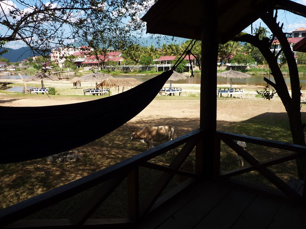 Vang Vieng.
Au choix : visite de cavernes impressionnantes, ou tubing (vous derivez sur la riviere dans une chambre a air, et des bars sur la rive vous envoient une corde pour venir chez eux...) et grand n'importe quoi assez stupefiant...