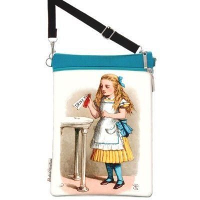 57251 Baba Studio Pochette Sac Bandoulière en Soie Thème Alice au Pays des Merveilles Bois moi Turquoise