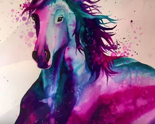 Dessin et peinture - vidéo 1872 : Le cheval multicolore à l'aquarelle.