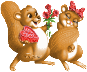 Ecureuils - Couple - Coeur - Fleurs - Amour - Gif scintillant - Gratuit