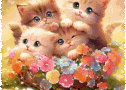 Coucou - bonne journée - bande de petits chats joyeux - gif animé