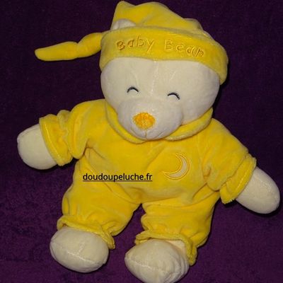 Doudou ours Gipsy jaune, lune, 30 cm, velours, doudoupeluche.fr