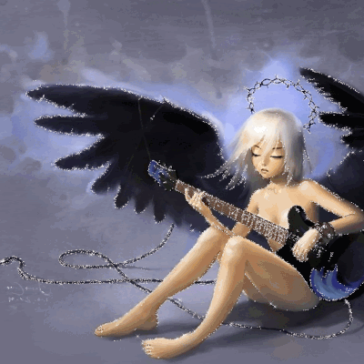 Femme - Blonde - Sexy - Angel - Guitare électrique - Gif scintillant - Gratuit
