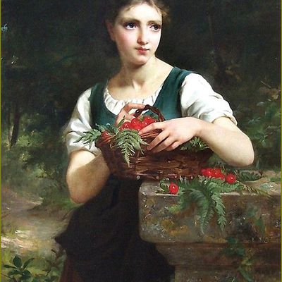 Le temps des cerises par les peintres -  Emile Munier - Jeune fille au panier de cerises