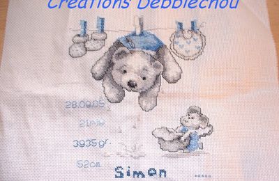 Tableau de naissance ourson suspendu bleu