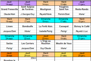 Calendrier RANDO 2023 2eme semestre 