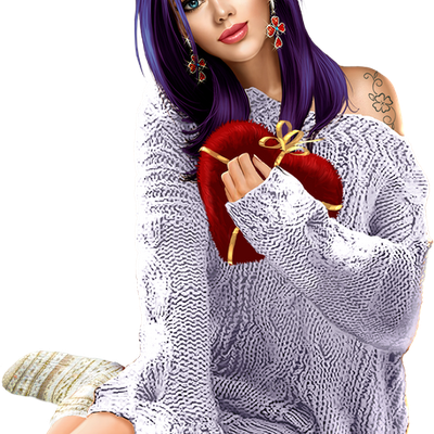 Femme - Brune - Sexy - Coeur - Amour - Render/Tube - Gratuit