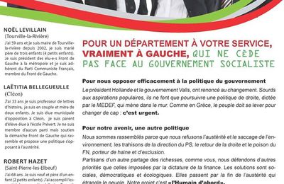 Départementales 2015 - canton de Caudebec : tract Front de Gauche