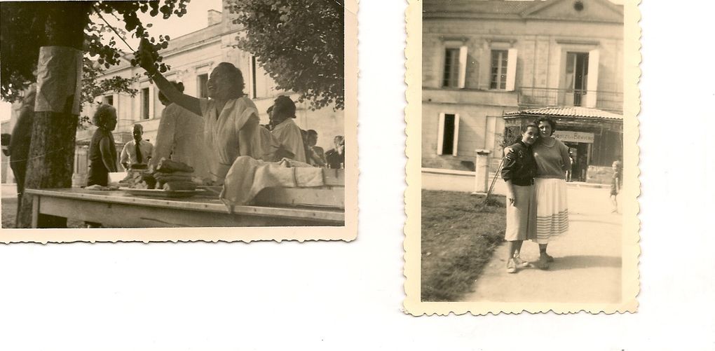 Châteaux de l'enfance... Château-Terrien, vue du haut d'une des tours, mes parents sur le mur d'enceinte, autre château (oublié...), château voisin de Monbadon, ma mère et une amie à St-Emilion (?), fête d'enfants au château de Poy (Saint-Vincent-de-Paul, Landes), vue du château de St-Germé (Gers), autre château oublié, allée centrale du Château-Terrien à Lussac vue d'une tour, fête au château, amis, parents sur le mur d'enceinte, 