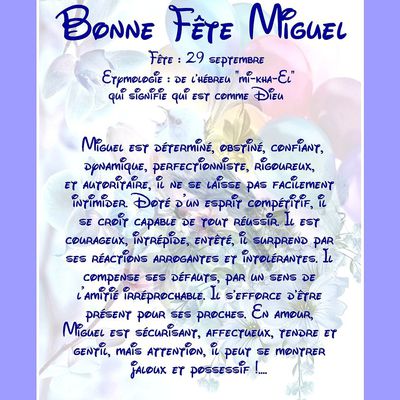 Carte Bonne Fête Miguel - 29 septembre