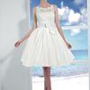 A-line lace shoulders button Knee-length short wedding dress with bow belt