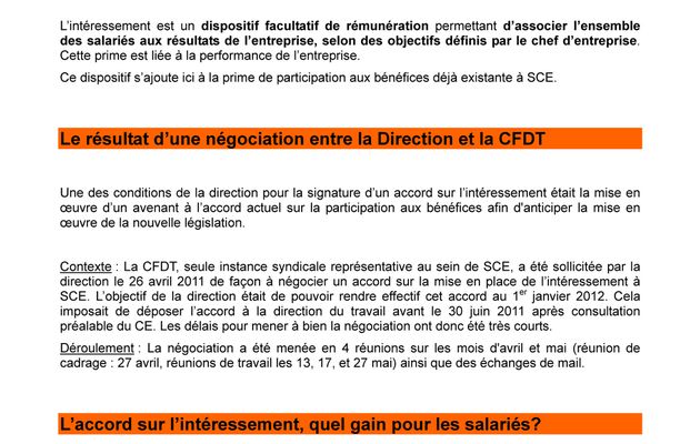 Une prime d'intéressement à SCE - négociation d'un accord d'entreprise