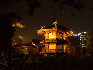 Promenade de nuit dans le parc de Ueno avec ses nombreux temples
