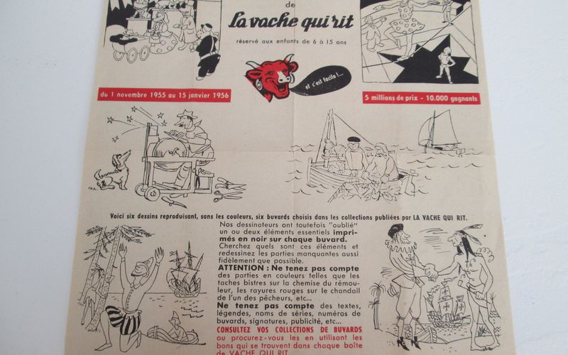 Grand jeu concours 1956 autour des BUVARDS LA VACHE QUI RIT