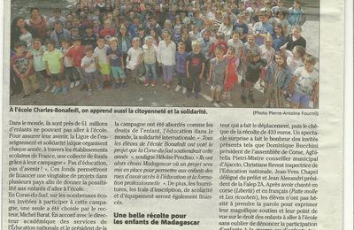 Article Cérémonie "Pas d'Education, Pas d'Avenir" 2014, paru dans Corse-Matin