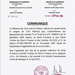 CAMEROUN: DROIT D'AUTEURS: L'AGREMENT ATTRIBUE A LA SOCIETE CAMEROUNAISE CIVILE DE MUSIQUE.