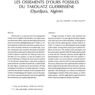 Les ossements d'Ours fossiles de Taqwatt garissen (Djurdjura)