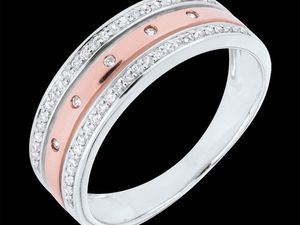 Vendita on-line anello due file oro giallo e citrino giallo - Fede Enigma oro rosa oro bianco - Anello Funambolo diamanti neri e oro bianco - Fede nuziale Eternity 3 ori