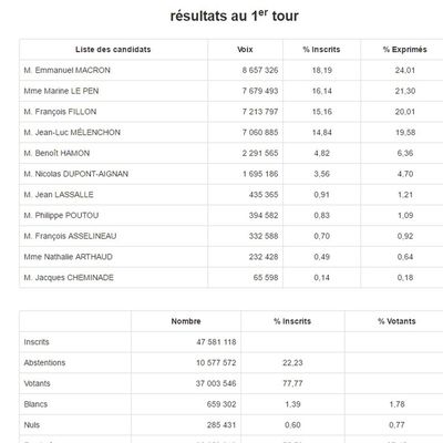 Résultat du 1er Tour de la Présidentielle 2017