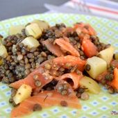 Salade tiède de lentilles vertes à la truite fumée