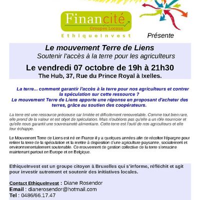 Vendredi 07 octobre - Bruxelles - Présentation du mouvement "Terres de Liens"