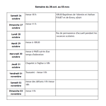 Annonces paroissiales du 26 oct au 3 Nov
