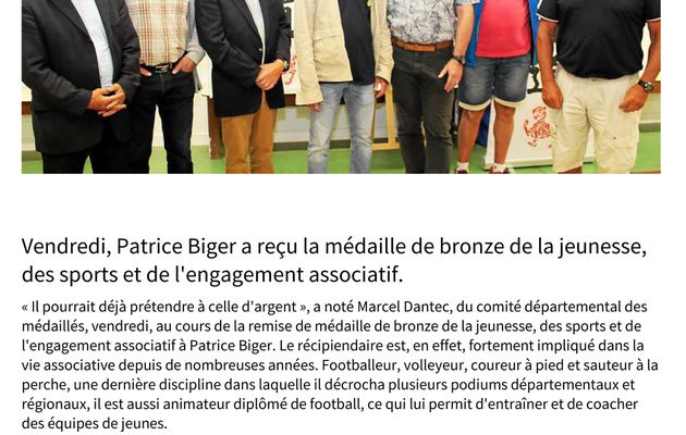 La médaille de bronze JSEA pour Patrice BIGER du Karaté-do Club LESNEVEN.