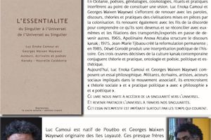 Causerie sur L'ESSENTIALITÉ de Luc CAMOUI & Georges WAYEWOL Mardi 16 à 18h00 à Caledo Livres