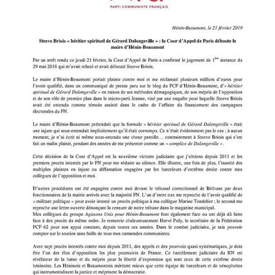 Steeve Briois « héritier spirituel de Gérard Dalongeville » : la Cour d’Appel de Paris déboute le maire d’Hénin-Beaumont
