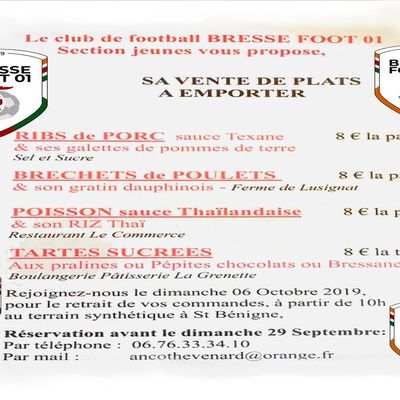 Première opération de plats cuisinés à emporter au nouveau club Bresse Foot 01. 