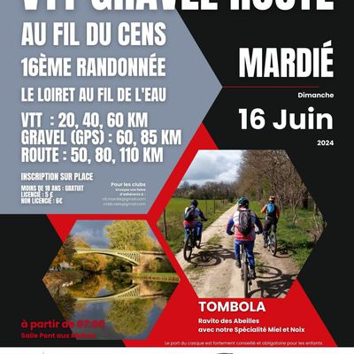 Rando Route, VTT et Gravel - 16 ème "Au fil du Cens - Le Loiret au fil de l'eau" - 16 Juin 2024