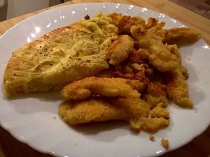 Poulet croustillant et clafoutis aux courgettes et au chèvre