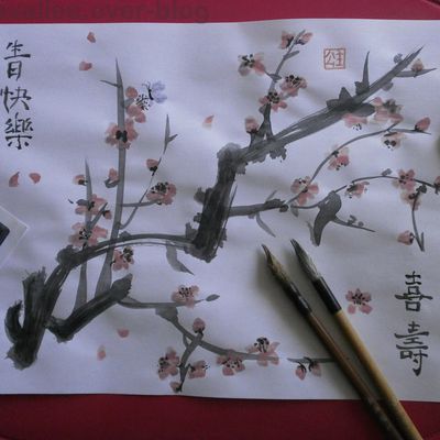 Pinceau chinois : premier essai, le cerisier en fleurs...