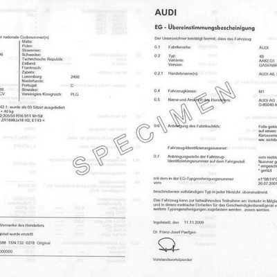 Demande de certificat de conformité Audi