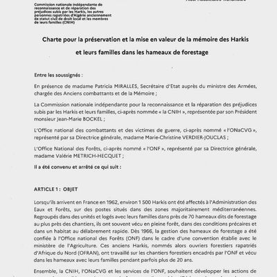 Document de la signature d'une charte entre l'ONF, l'ONaCVG et la CNIH, en présence de la SEDACM