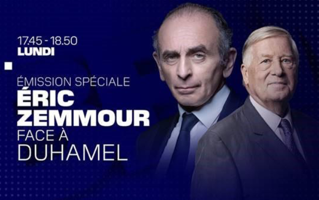 Éric Zemmour face à Alain Duhamel ce lundi en avant-soirée sur BFMTV. 