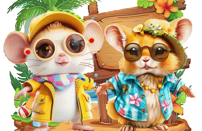 Joyeux couple de souris en tenue d'été - gif - coucou - bonne journée
