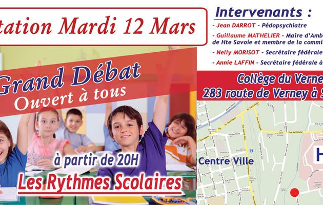 Invitation débat sur les rythmes scolaires le 12 mars
