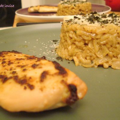 risotto au pesto et filets de poulet grillés