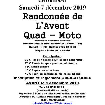 Rando Quad-moto de l'Avent de l'association Quad Nature Chavenat (16), le 7 décembre 2019