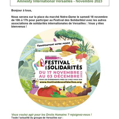 Versailles, 18 novembre, Amnesty au Festival des Solidarités