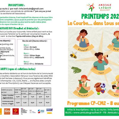 Vacances de printemps à La Courbe : programme & menus