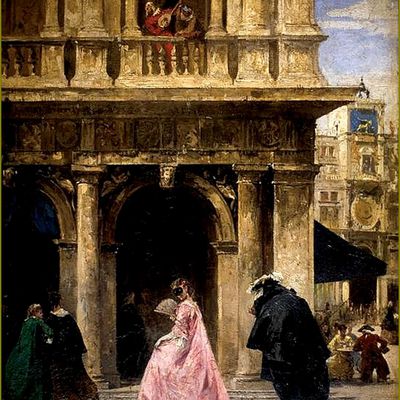 Masques - Carnaval - mardi-gras par les grands peintres  -    Louis Claude Mouchot (1830-1891)  carnaval à Venise