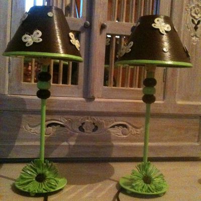 2 Lampes de chevets marron/vert