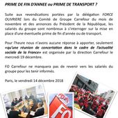 FO Carrefour : PRIME DE FIN D'ANNEE ou PRIME DE TRANSPORT ?